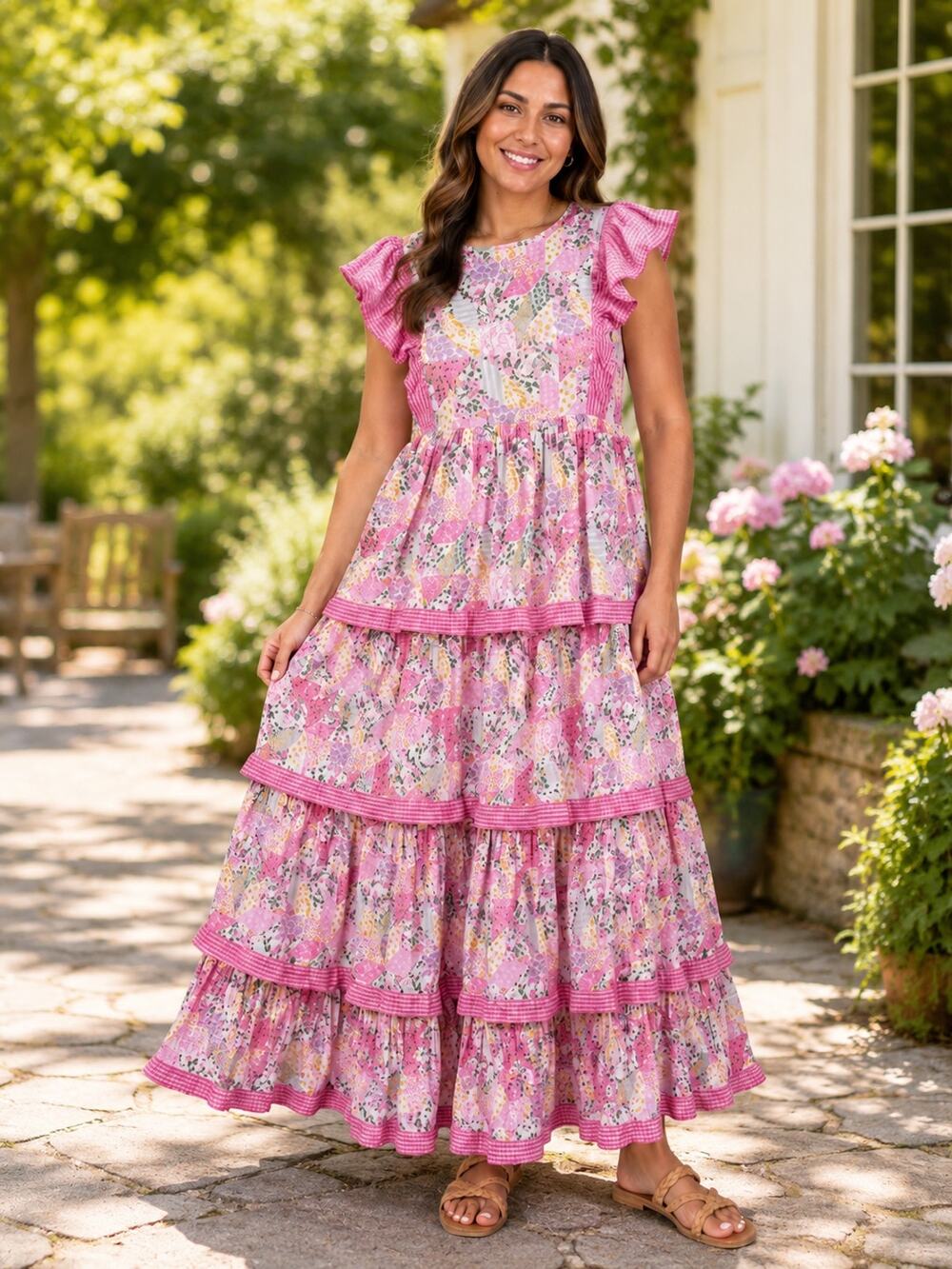 Simply Southern Hailey Floral Midi Dress Women's Size L Tiered Boho Chic NEW